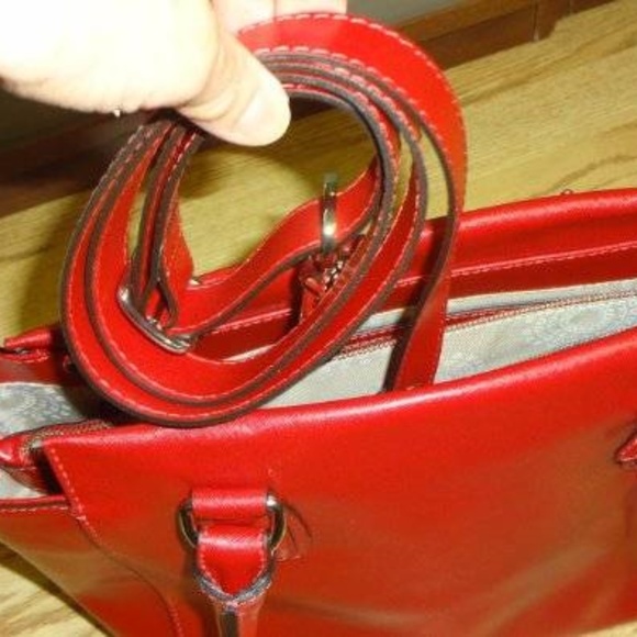 ABRO Red Saffiano Satchel Crossbody Handbag NEW - Picture 6 of 8